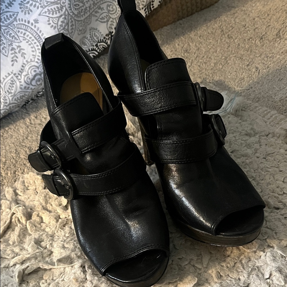 Coach Black Open-Toe Leather Heels